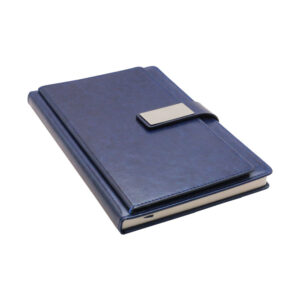 Eternity Premium Soft Thermal PU Leather Notebook with metal engraving plate, card slots, and document pocket — available in Blue.