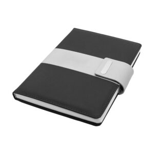 Sapphire Premium Black Fabric Notebook with PU magnetic closure and pen loop — elegant A5 notebook for professionals and corporate gifting.