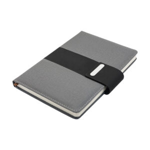 Sapphire Premium Grey Fabric Notebook with PU magnetic closure and pen loop — elegant A5 notebook for professionals and corporate gifting.