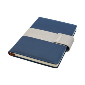 Premium Blue Fabric Notebook with PU magnetic closure and pen loop — elegant A5 notebook for professionals and corporate gifting