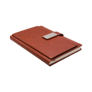 Eternity Premium Soft Thermal PU Leather Notebook with metal engraving plate, card slots, and document pocket — available in Brown.