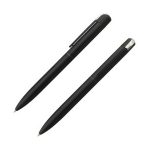 Kross Black metal pen with soft-touch coating, blue ink, and twist mechanism — premium engraved corporate gift pen.