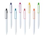 Zoku Plastic Pen with glossy white barrel and vibrant colored clip and push-button