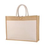Kyte - Wide Laminated Jute Bag with Button Loop & Canvas Pocket (Natural)