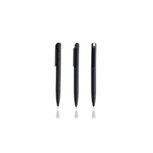 Kross Black metal pen with soft-touch coating, blue ink, and twist mechanism — premium engraved corporate gift pen.