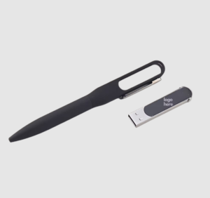 Premium Metal Pen Black Rubber Finish with 32 gb usb light up logo