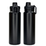 750ml double wall stainless steel bottle black matte powder-coated finish with handle and silicone design