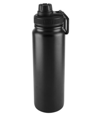 750ml double wall stainless steel bottle black matte powder-coated finish with handle and silicone design