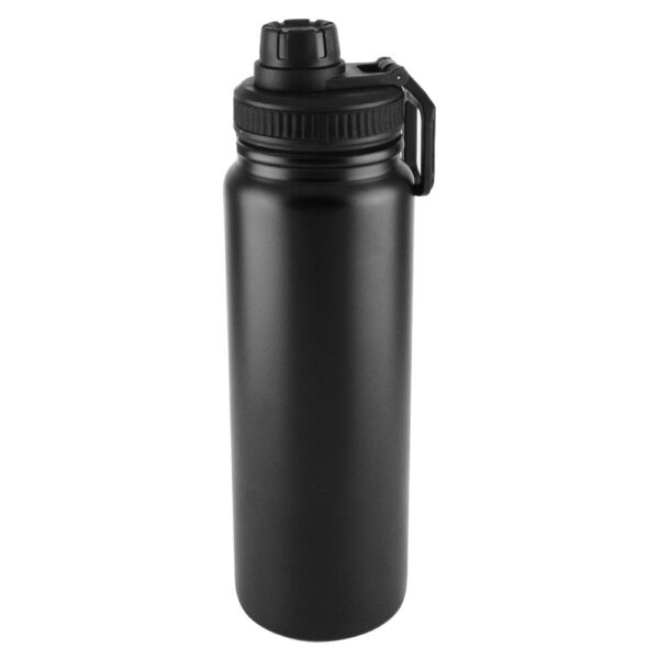 750ml double wall stainless steel bottle black matte powder-coated finish with handle and silicone design