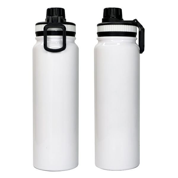 750ml double wall stainless steel bottle -white sublimation finish with handle and silicone design