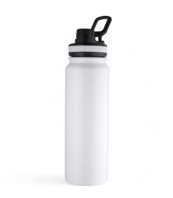 750ml double wall stainless steel bottle -white sublimation finish with handle and silicone design