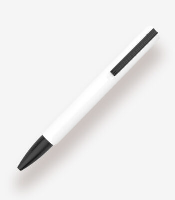 Ergonomic triangular twist metal pen with White Glossy Finish and 4-side logo printing