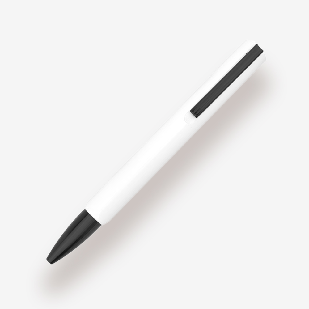 LXPN-23-WH Ergonomic triangular twist metal pen with White Glossy Finish and 4-side logo printing
