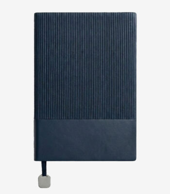 Blue - Flexible A5 soft cover PU notebook with ribbon Metal Plate bookmark