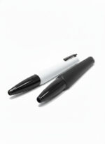 Ergonomic triangular twist metal pen with matte black and glossy white finish and 4-side logo printing