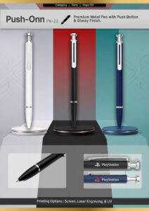 Premium matte white metal push-button pen with chrome accents for corporate gifting and custom branding