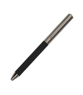 Executive Black soft-touch metal pen with gunmetal finish and twist-action mechanism for corporate gifting and branding