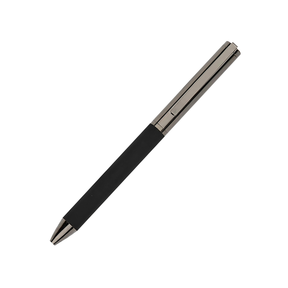 Executive Black soft-touch metal pen with gunmetal finish and twist-action mechanism for corporate gifting and branding