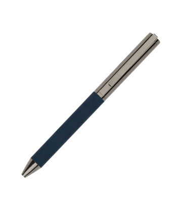 Executive Blue soft-touch metal pen with gunmetal finish and twist-action mechanism for corporate gifting and branding