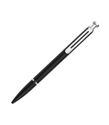 Premium matte black metal push-button pen with chrome accents for corporate gifting and custom branding