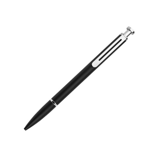 Premium matte black metal push-button pen with chrome accents for corporate gifting and custom branding