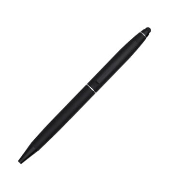 Premium slim soft touch matte black stylus metal pen with touchscreen tip for corporate gifting and custom branding