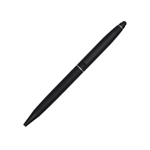 Premium slim soft touch matte black stylus metal pen with touchscreen tip for corporate gifting and custom branding