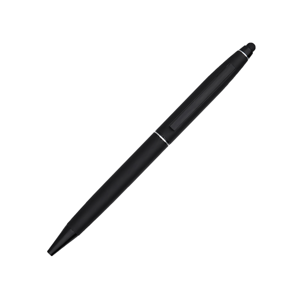 Premium slim soft touch matte black stylus metal pen with touchscreen tip for corporate gifting and custom branding