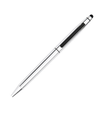 Premium slim Glossy Silver stylus metal pen with touchscreen tip for corporate gifting and custom branding