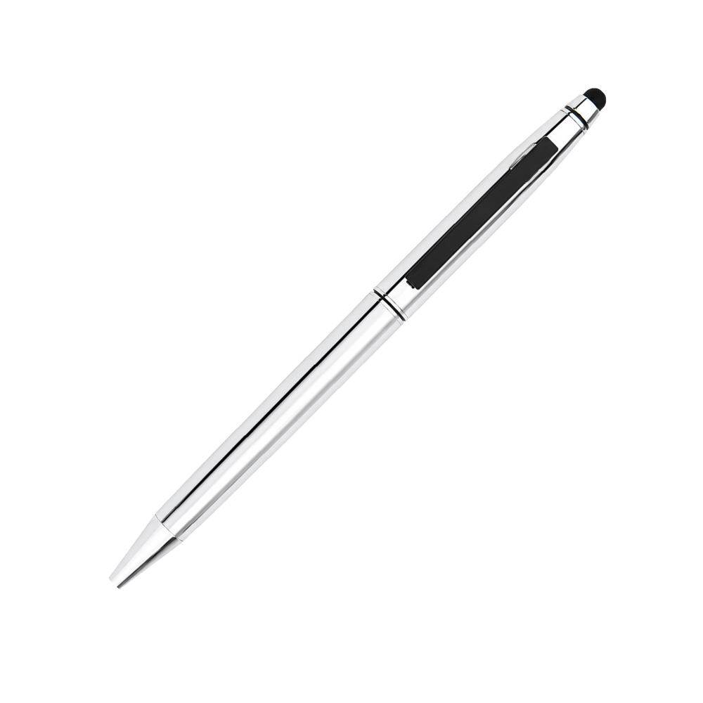 Premium slim Glossy Silver stylus metal pen with touchscreen tip for corporate gifting and custom branding