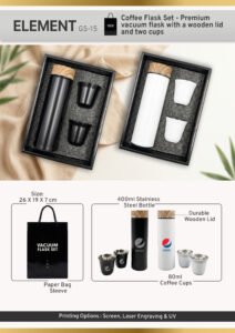 Black stainless steel coffee gift set with two cups